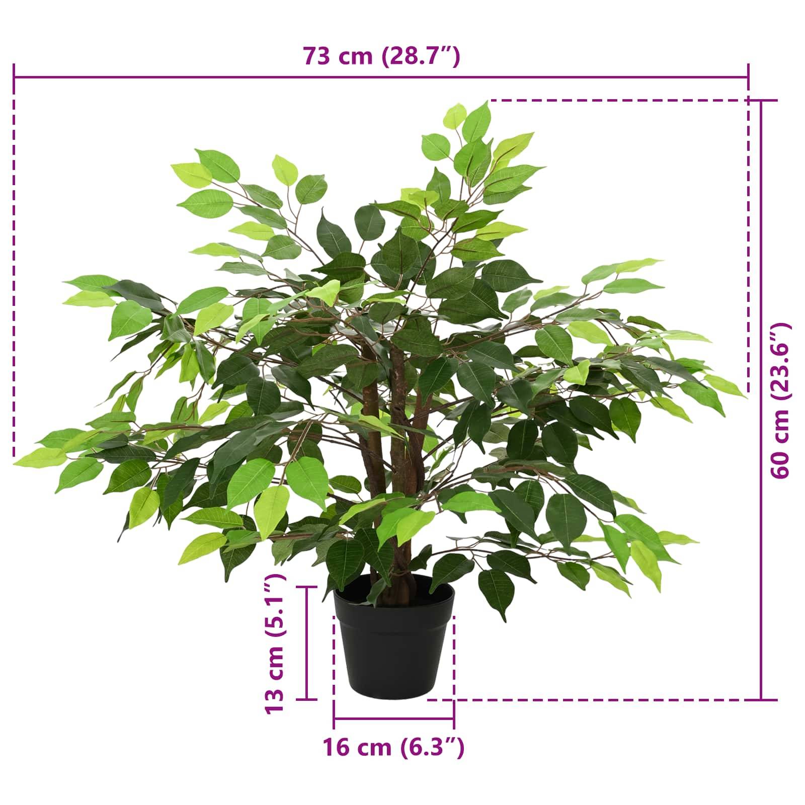 Plante artificielle Ficus tissu et bois vert 73 x 16 x 60 cm - PANGIVO - Image 6