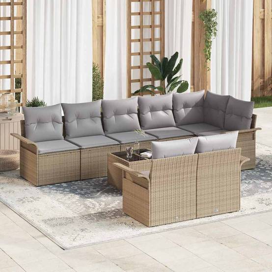 ComfortXL - Salon de jardin d'angle 9 pièces en poly rotin modulable 8 places avec table relevable Beige – ComfortXL Outdoor Living - Image 1