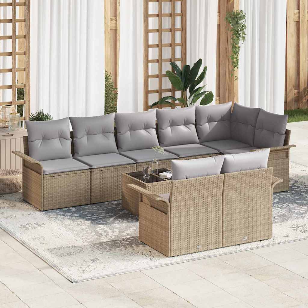 ComfortXL - Salon de jardin d'angle 9 pièces en poly rotin modulable 8 places avec table relevable Beige – ComfortXL Outdoor Living - Image 1
