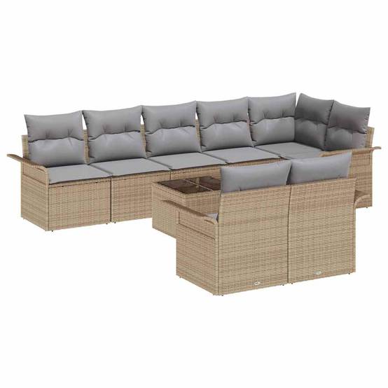 ComfortXL - Salon de jardin d'angle 9 pièces en poly rotin modulable 8 places avec table relevable Beige – ComfortXL Outdoor Living - Image 2