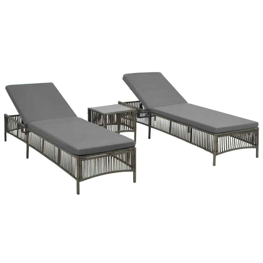 Helloshop26 - Lot de 2 transats chaise longue bain de soleil lit de jardin terrasse meuble d'extérieur avec table résine tressée gris - Image 1
