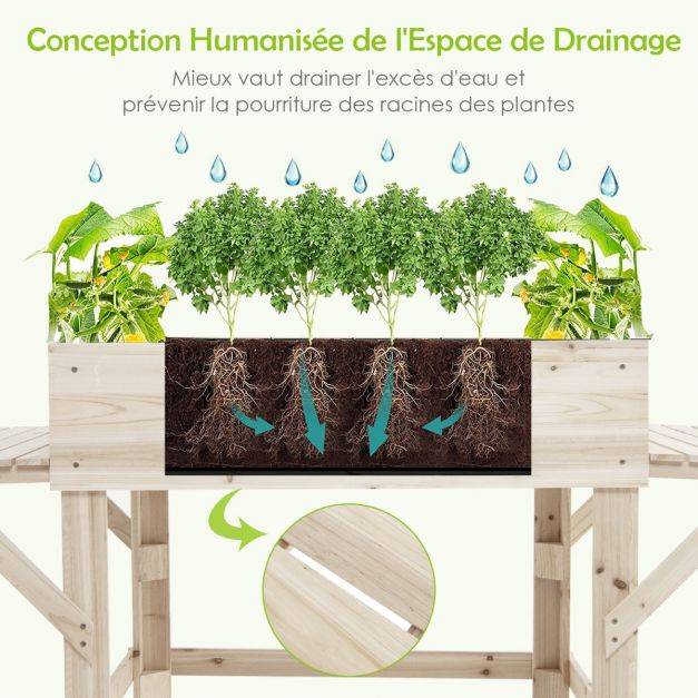 Jardinière sur pieds en bois avec tablettes latérales trous de drainage et doublure idéal pour légumes fleurs herbres - Image 3