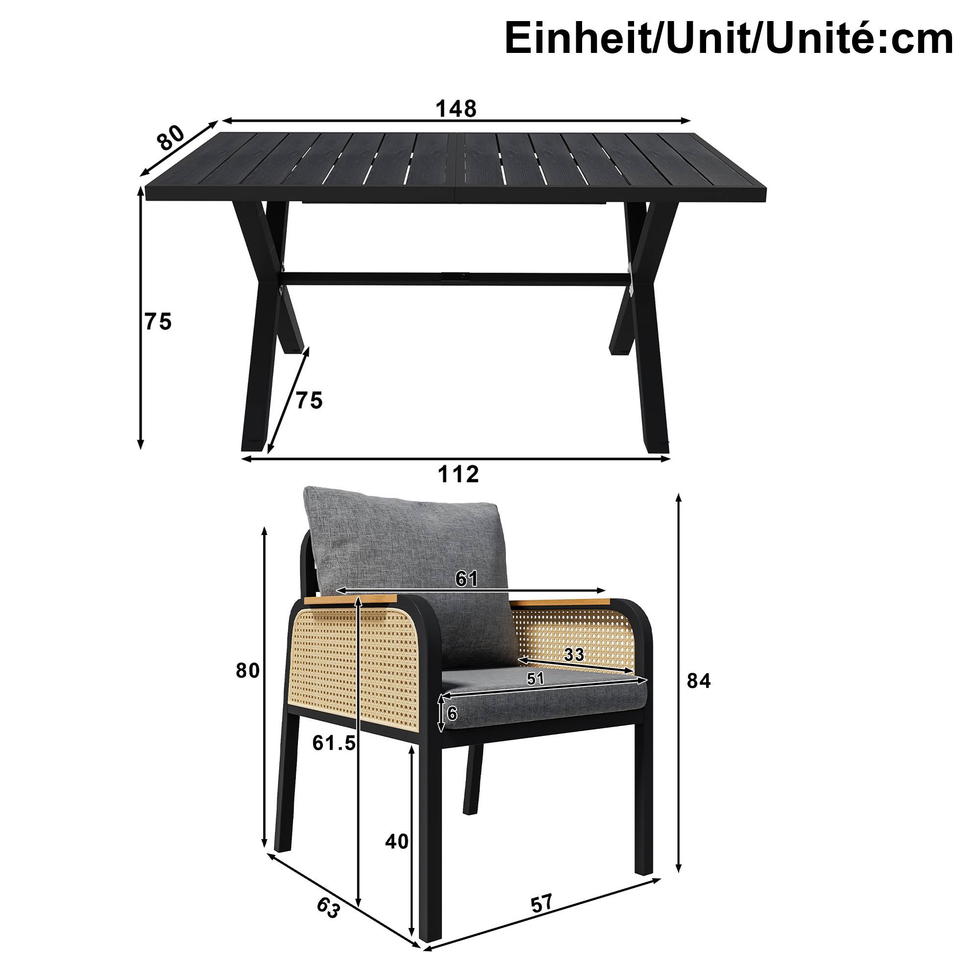 Ensemble Table et Chaise de Jardin avec Table et 6 Chaises Polyester Noir Naturel - Image 5