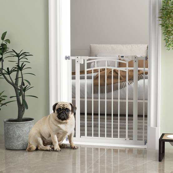 Barrière de sécurité acier pour escaliers fermeture automatique 74-80cm blanc - ComfortXL Outdoor Living - Image 4
