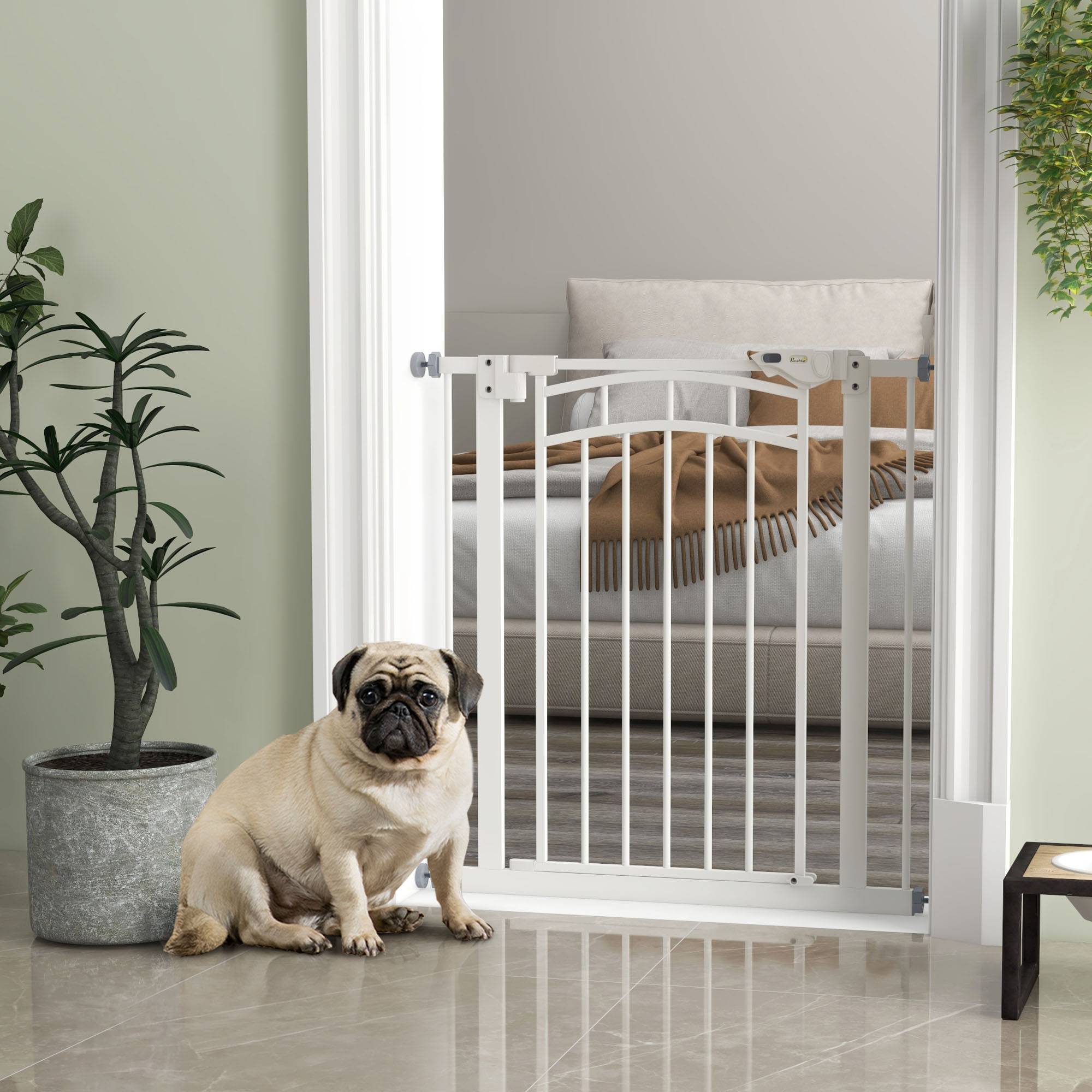 Barrière de sécurité acier pour escaliers fermeture automatique 74-80cm blanc - ComfortXL Outdoor Living - Image 4