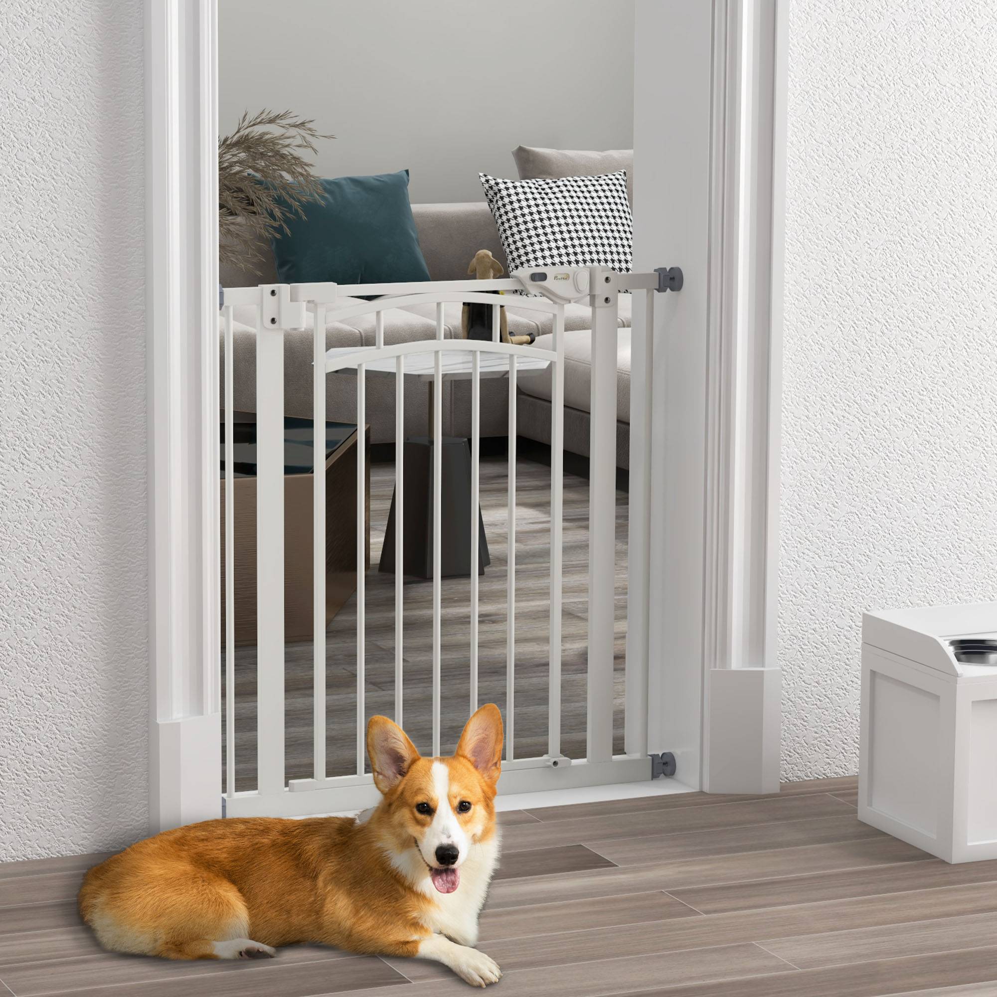 Barrière de sécurité acier pour escaliers fermeture automatique 74-80cm blanc - ComfortXL Outdoor Living - Image 3
