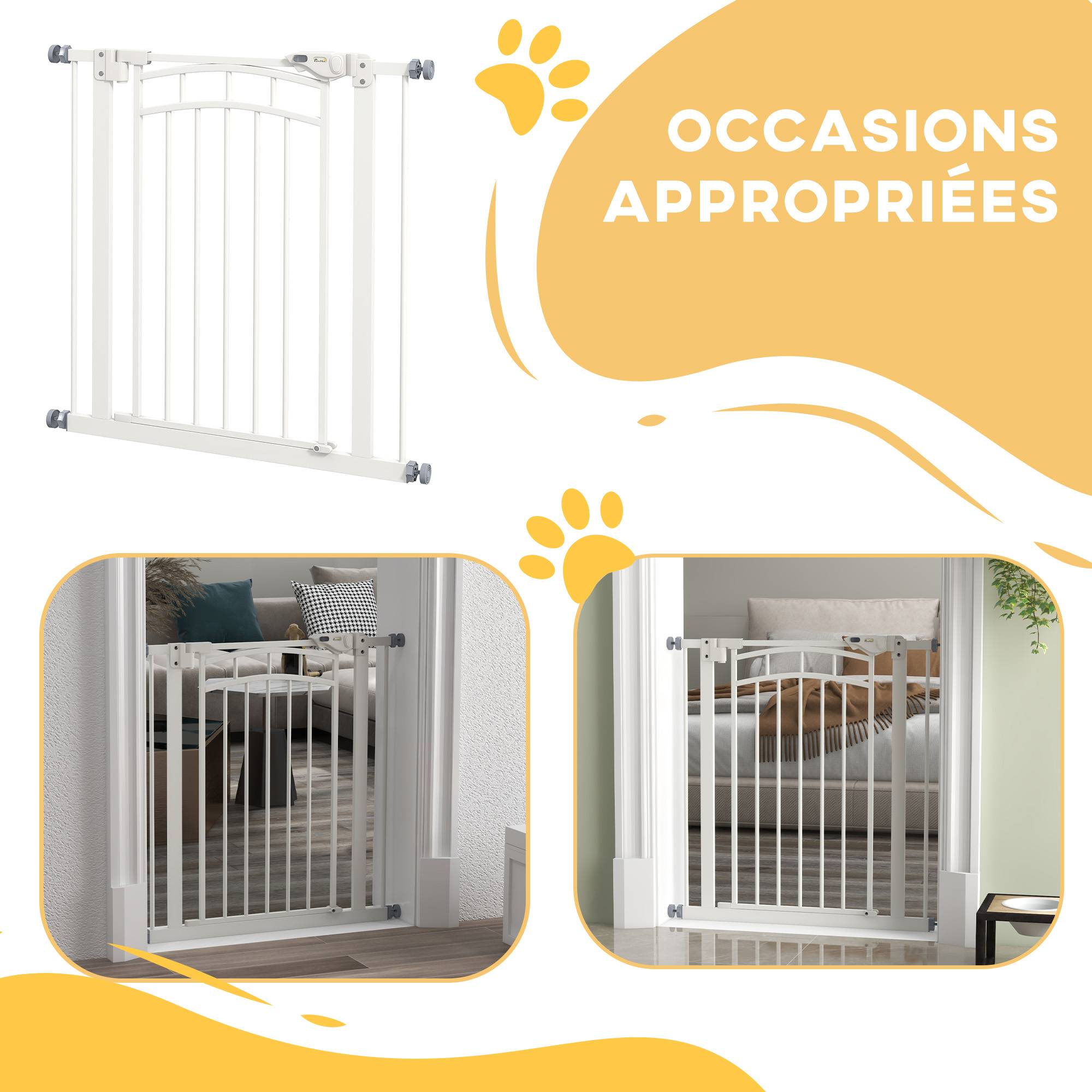 Barrière de sécurité acier pour escaliers fermeture automatique 74-80cm blanc - ComfortXL Outdoor Living - Image 10