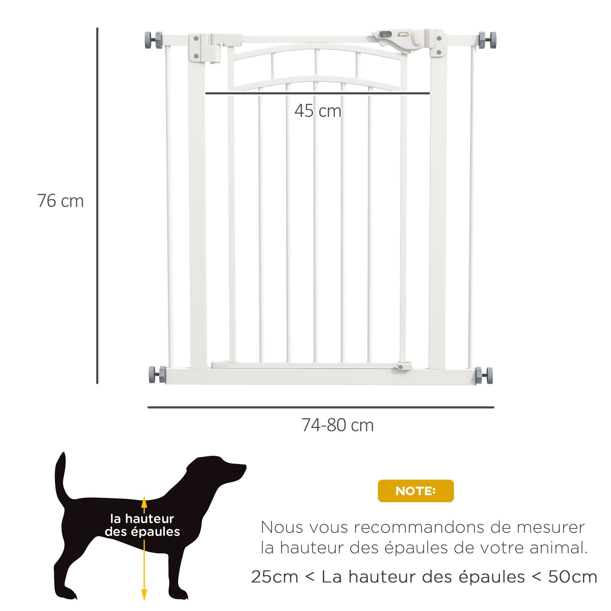 Barrière de sécurité acier pour escaliers fermeture automatique 74-80cm blanc - ComfortXL Outdoor Living - Image 5