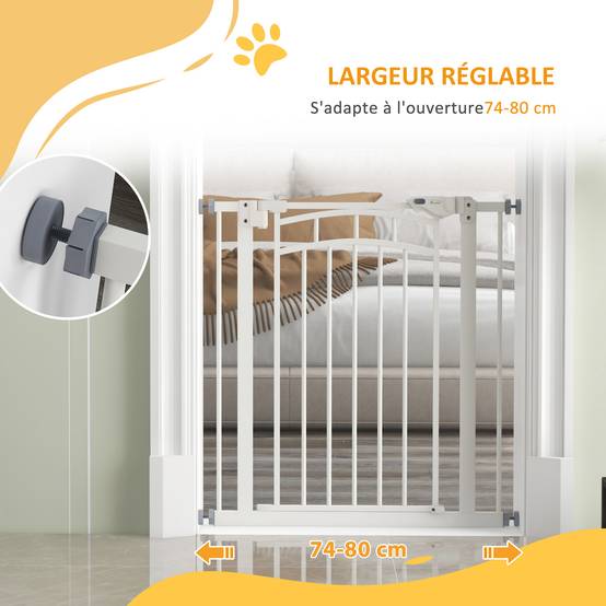 Barrière de sécurité acier pour escaliers fermeture automatique 74-80cm blanc - ComfortXL Outdoor Living - Image 9