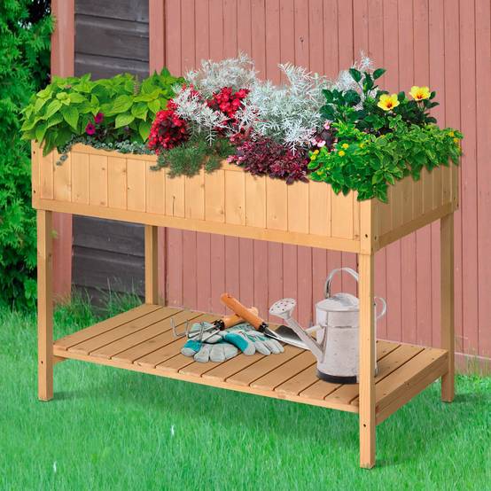 Carré potager sur pied bois naturel 110 x 46 x 76 cm - PANGIVO - Image 4