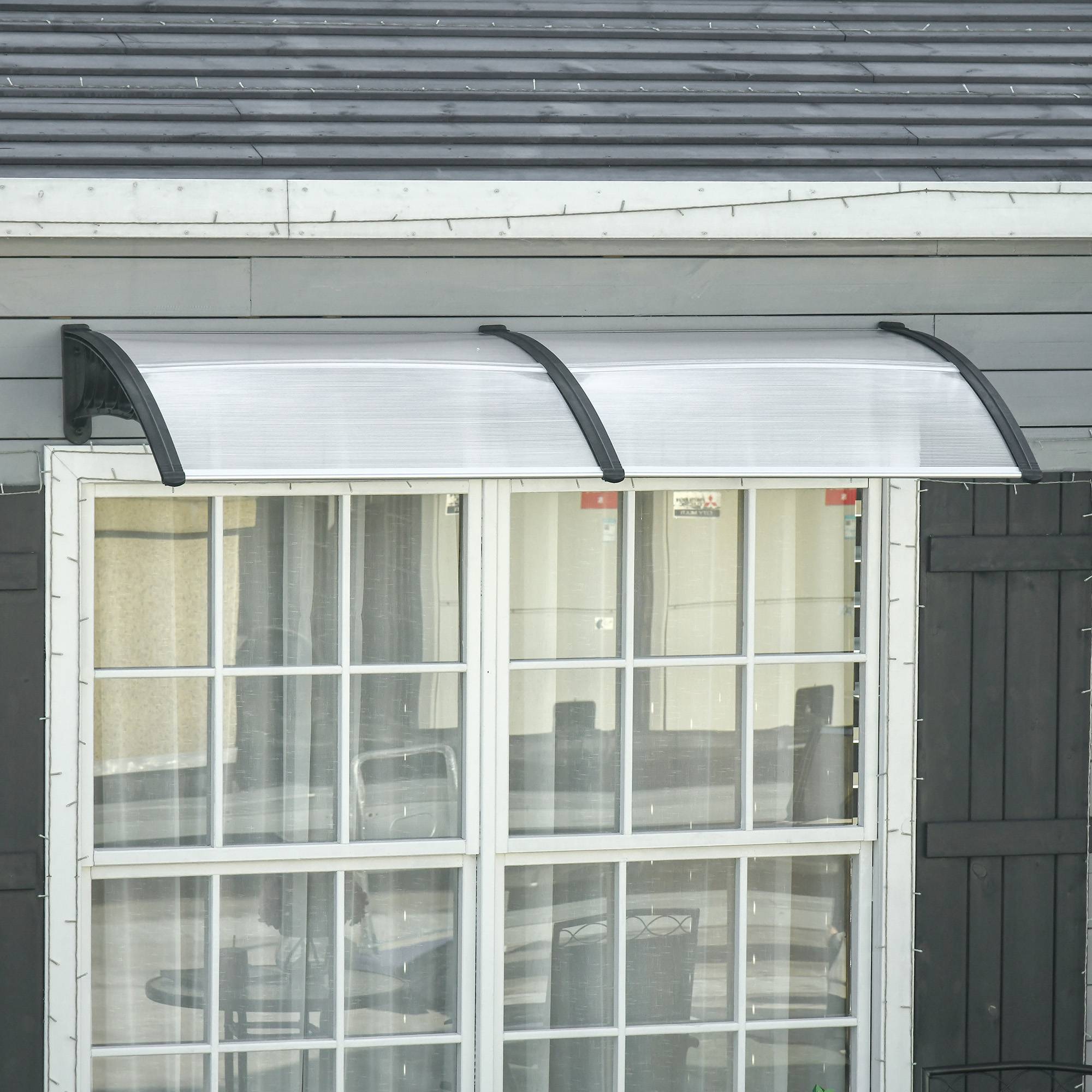 Sans Marque - Auvent extérieur pour fenêtres et portes en polycarbonate et aluminium, 200 x 96 x 27 cm, transparent - Image 4