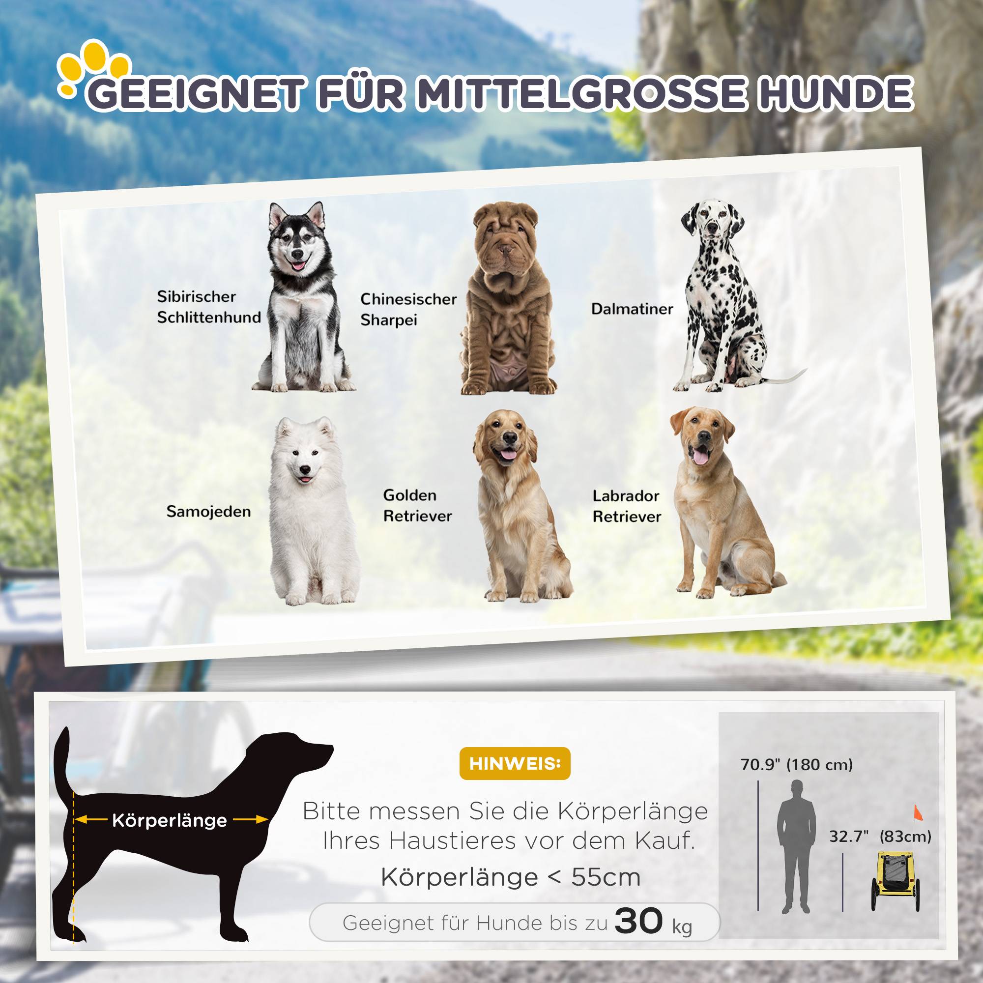 Remorque chien fenêtre filet capote enroulable attelage universel cadre acier jaune 140 x 71 x 83 cm - Image 6