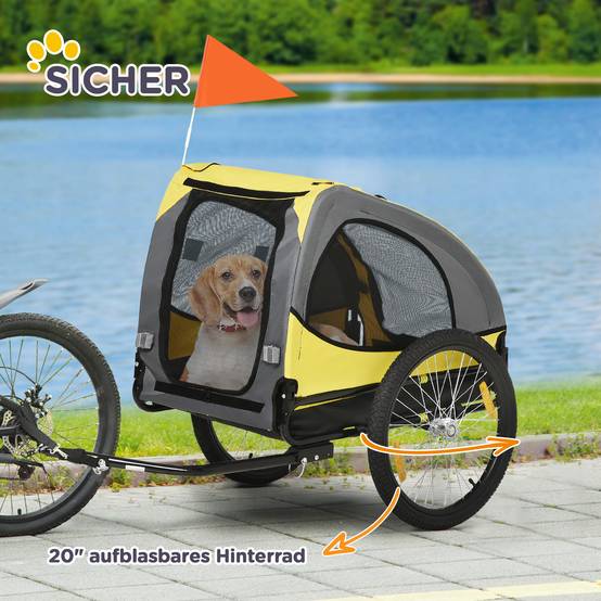 Remorque chien fenêtre filet capote enroulable attelage universel cadre acier jaune 140 x 71 x 83 cm - Image 9