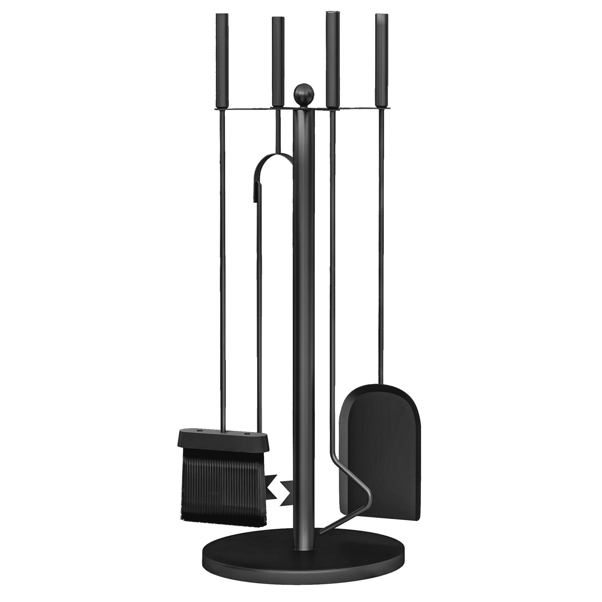ComfortXL - Serviteur de cheminée 5 pièces en métal noir avec support Ø 25 x 54 cm pour foyer et rangement compact - Image 2