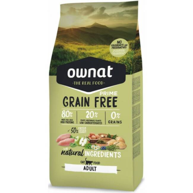 Croquettes Ownat chat adulte Grain Free Prime Adult sans céréales Sac 8 kg