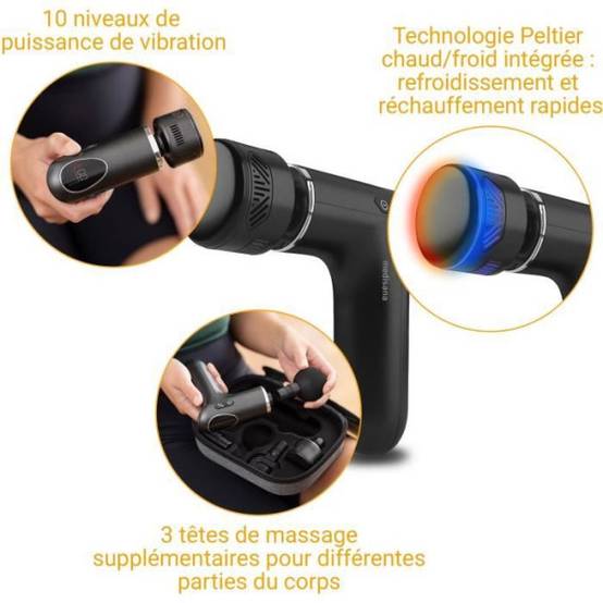 Pistolet de massage chaud & froid - MEDISANA - MG 560 - 10 intensités de percussion - 3 niveaux - 4 accessoires - Noir - Image 6