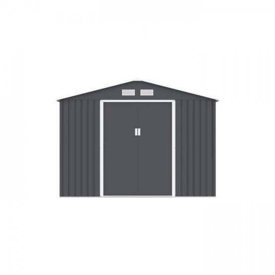 Sans Marque - Abri de jardin en métal 8,84 m² - 277 x 319 x 202 cm - URANUS - Kit d'ancrage inclus, 2 portes coulissantes - Gris - Image 1
