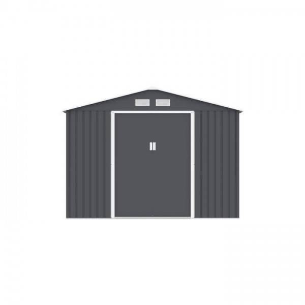 Sans Marque - Abri de jardin en métal 8,84 m² - 277 x 319 x 202 cm - URANUS - Kit d'ancrage inclus, 2 portes coulissantes - Gris - Image 1