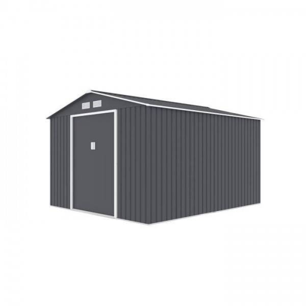 Sans Marque - Abri de jardin en métal 8,84 m² - 277 x 319 x 202 cm - URANUS - Kit d'ancrage inclus, 2 portes coulissantes - Gris - Image 3