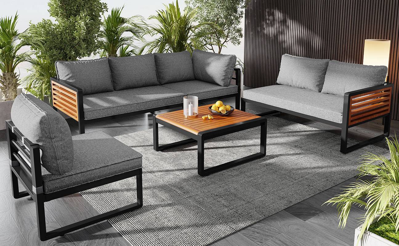 Salon jardin moderne 5-6 places : cadre fer galvanisé, accoudoirs bois, idéal balcon/terrasse - Image 7