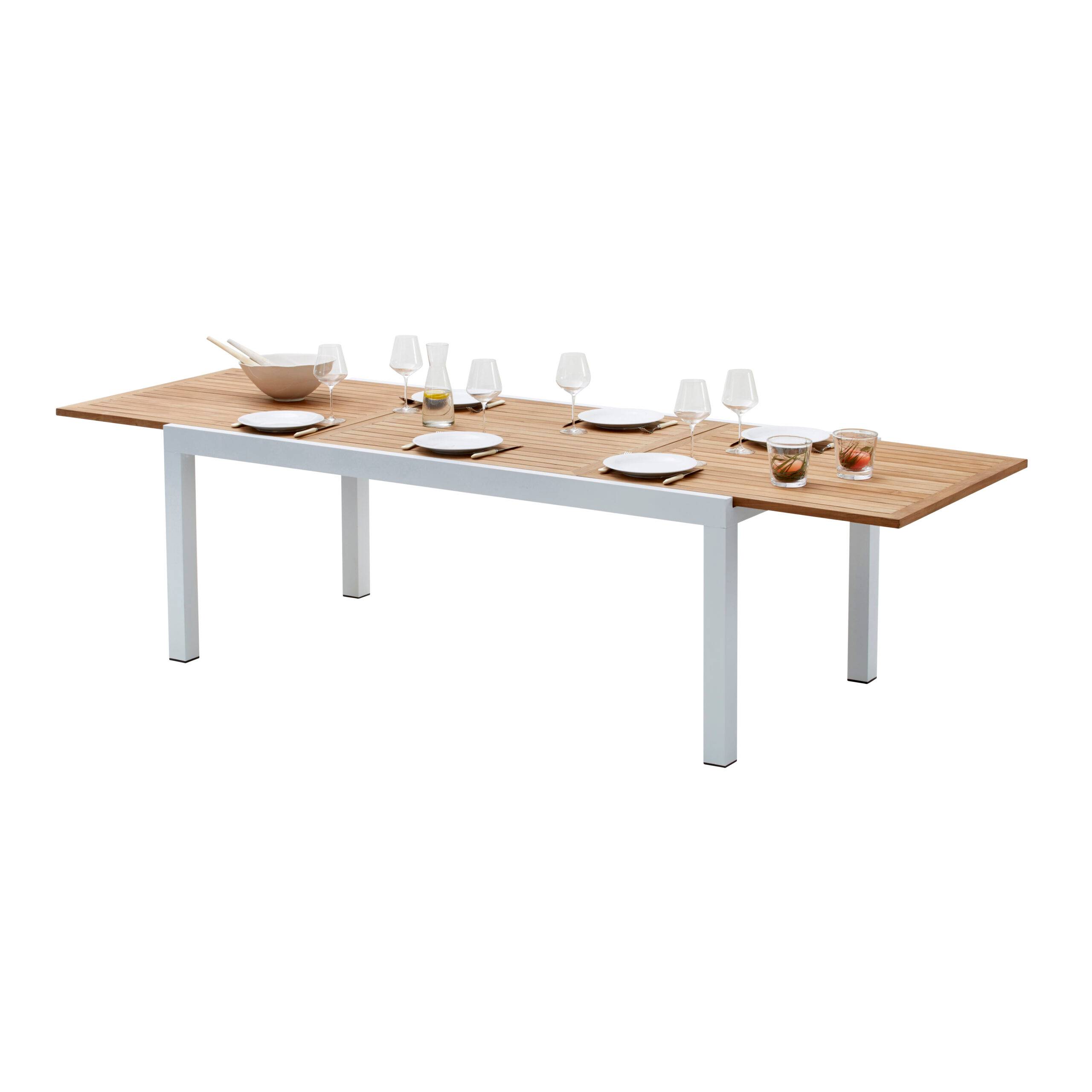 Wilsa Garden - Ensemble BALITECK 8/12p en aluminium blanc, plateau en Teck avec 8 fauteuils - Image 4