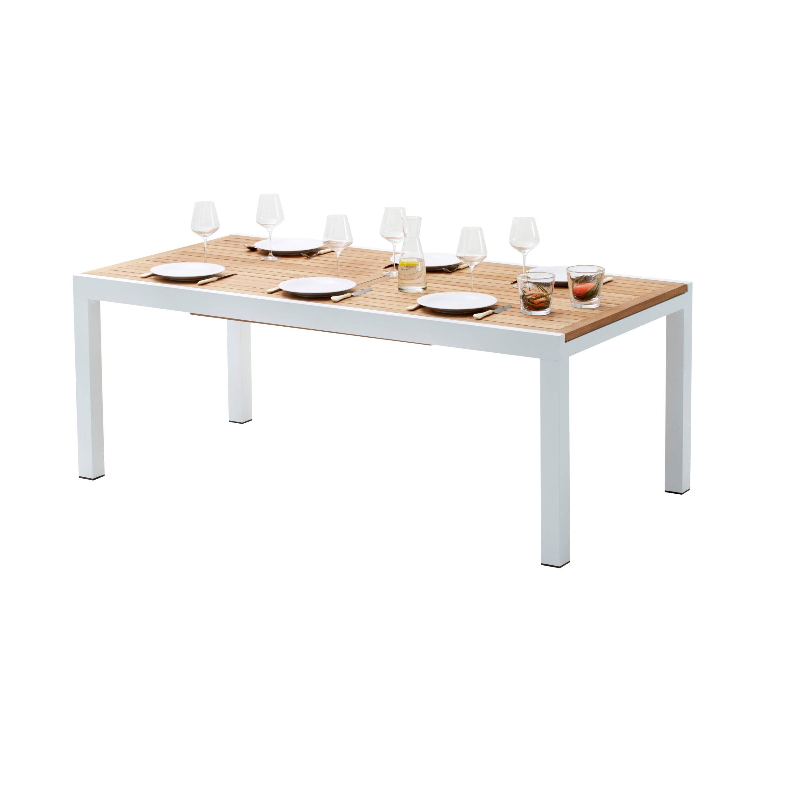 Wilsa Garden - Ensemble BALITECK 8/12p en aluminium blanc, plateau en Teck avec 8 fauteuils - Image 3