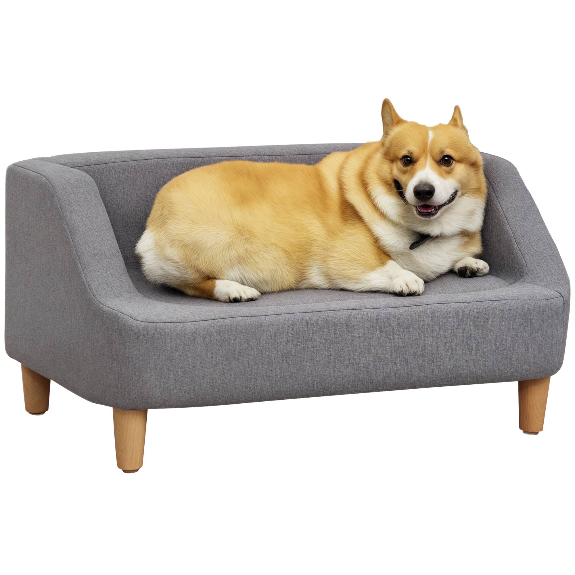 Sans Marque - Canapé pour chien lit pour chien animal domestique style scandinave pieds en bois revêtement tissu déhoussable 75 x 55 x 39 cm - gris - Image 1