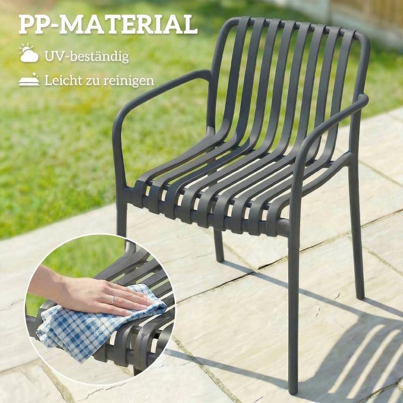 Lot 4 chaises de jardin polypropylène empilables avec accoudoirs extérieur gris foncé - ComfortXL Outdoor Living - Image 7