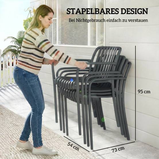 Lot 4 chaises de jardin polypropylène empilables avec accoudoirs extérieur gris foncé - ComfortXL Outdoor Living - Image 5