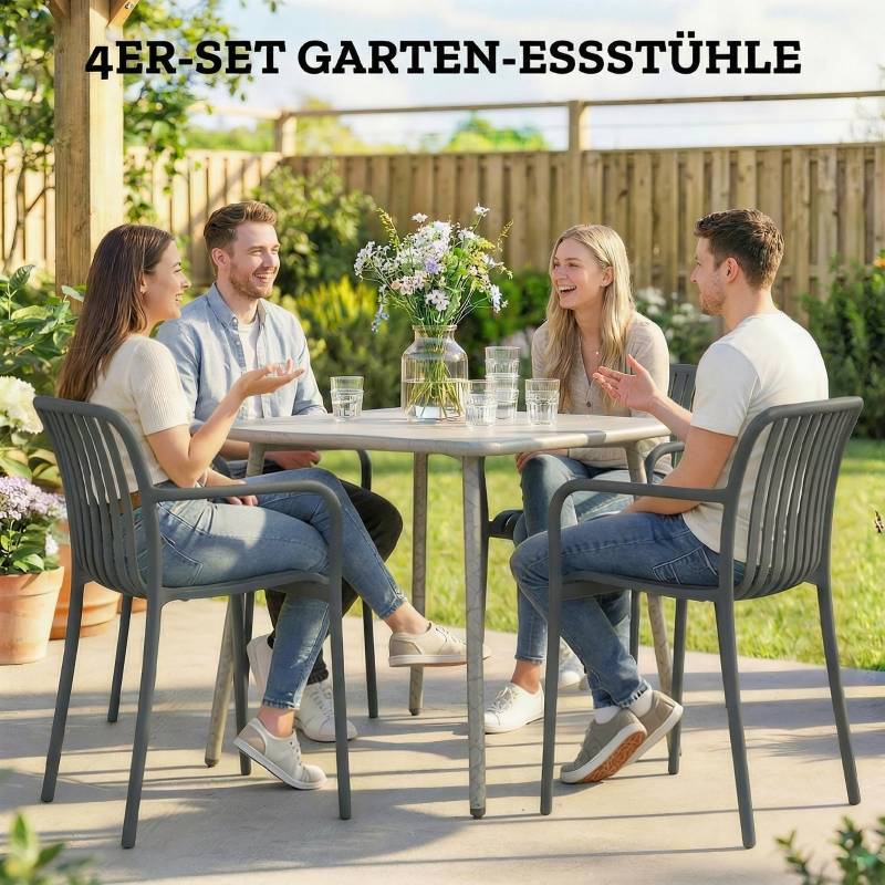 Lot 4 chaises de jardin polypropylène empilables avec accoudoirs extérieur gris foncé - ComfortXL Outdoor Living - Image 4