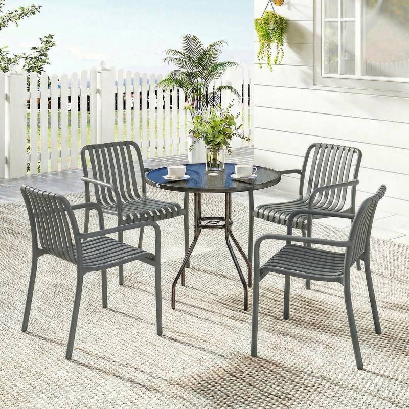 Lot 4 chaises de jardin polypropylène empilables avec accoudoirs extérieur gris foncé - ComfortXL Outdoor Living - Image 1