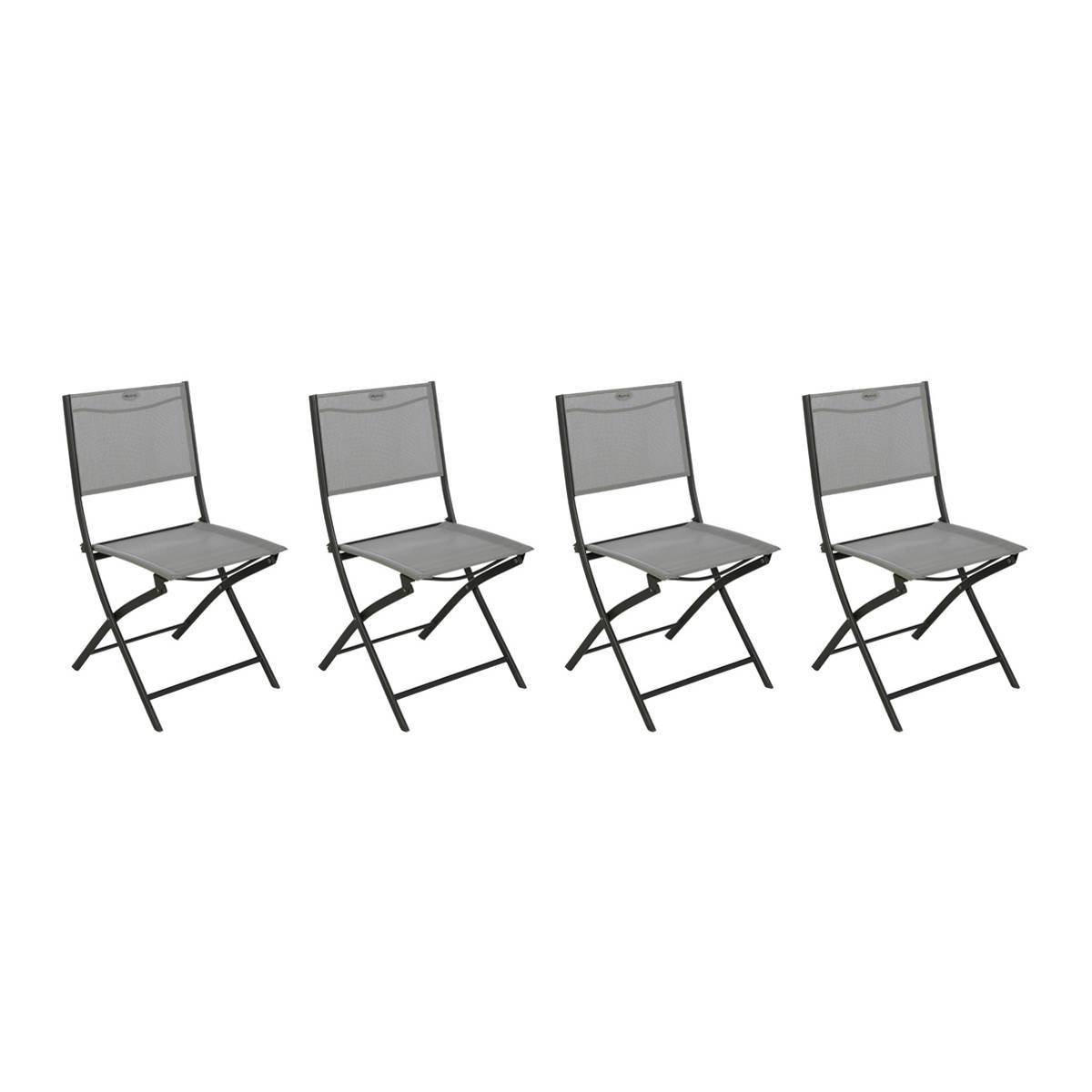 Hesperide - Lot de 4 chaises de jardin pliantes "Modula" galet & graphite acier traité époxy Hespéride - Image 7