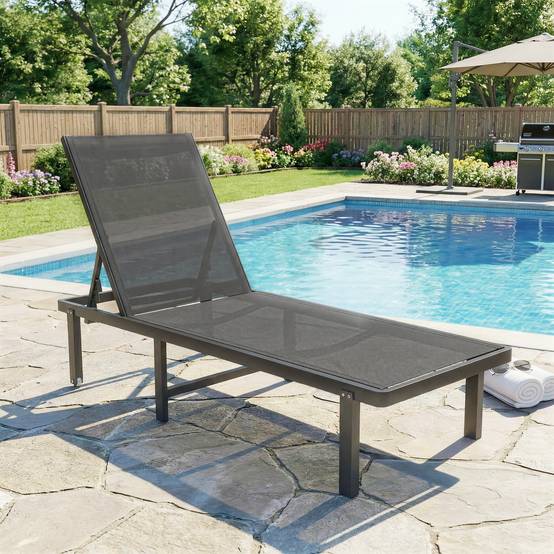 Bain de Soleil Transat de Jardin avec Roulettes Inclinable - 190x62x88cm Aluminium Gris foncé fr38 - Image 3