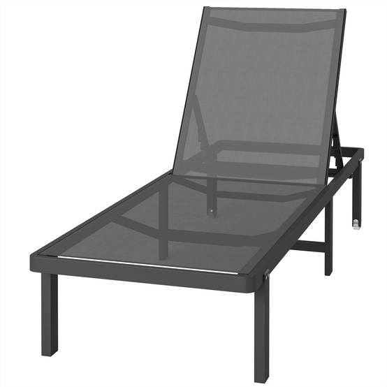 Bain de Soleil Transat de Jardin avec Roulettes Inclinable - 190x62x88cm Aluminium Gris foncé fr38 - Image 2