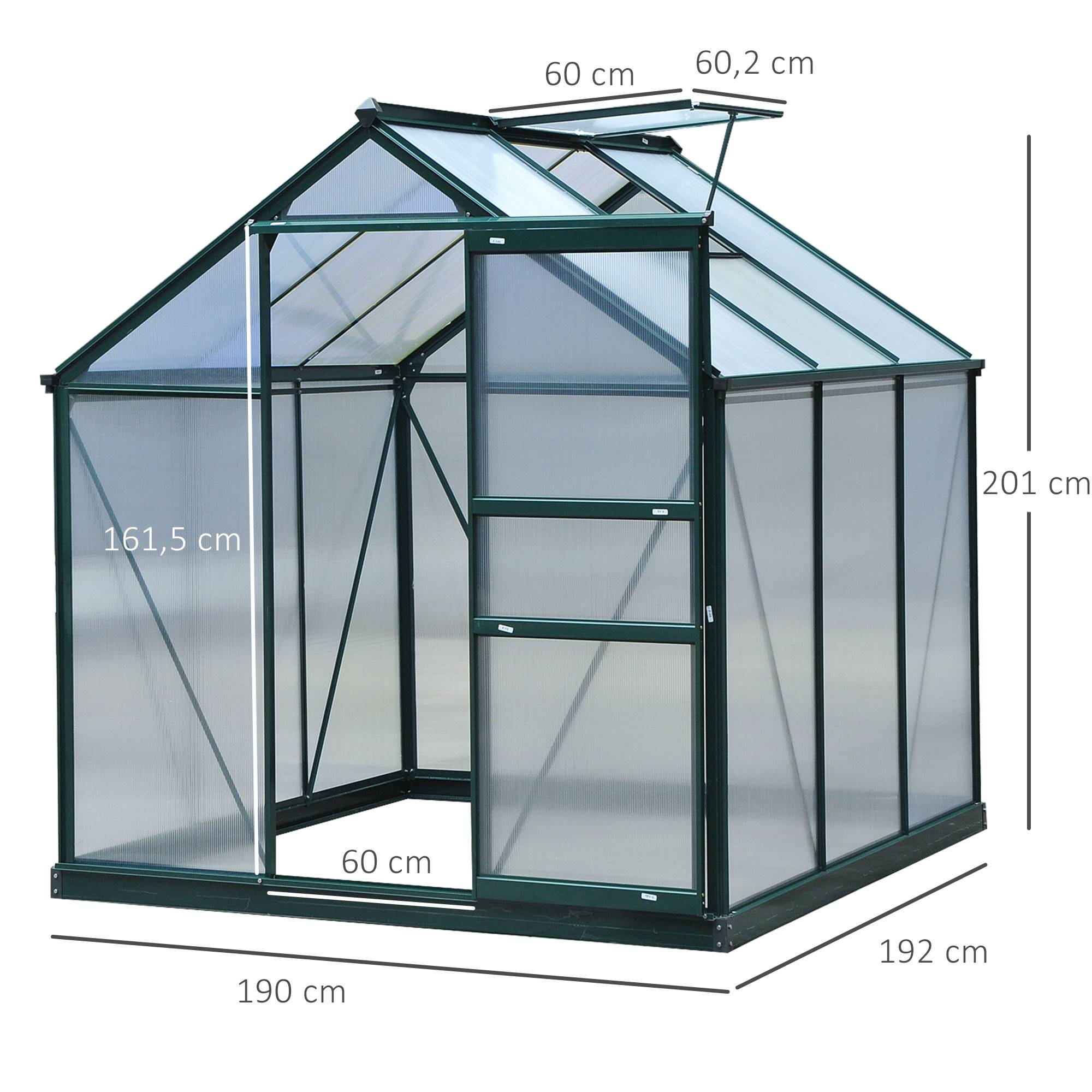 Sans Marque - Serre de jardin polycarbonate 190x192x201 cm UV 30+ structure renforcée serre potager extérieur vert foncé - Image 5