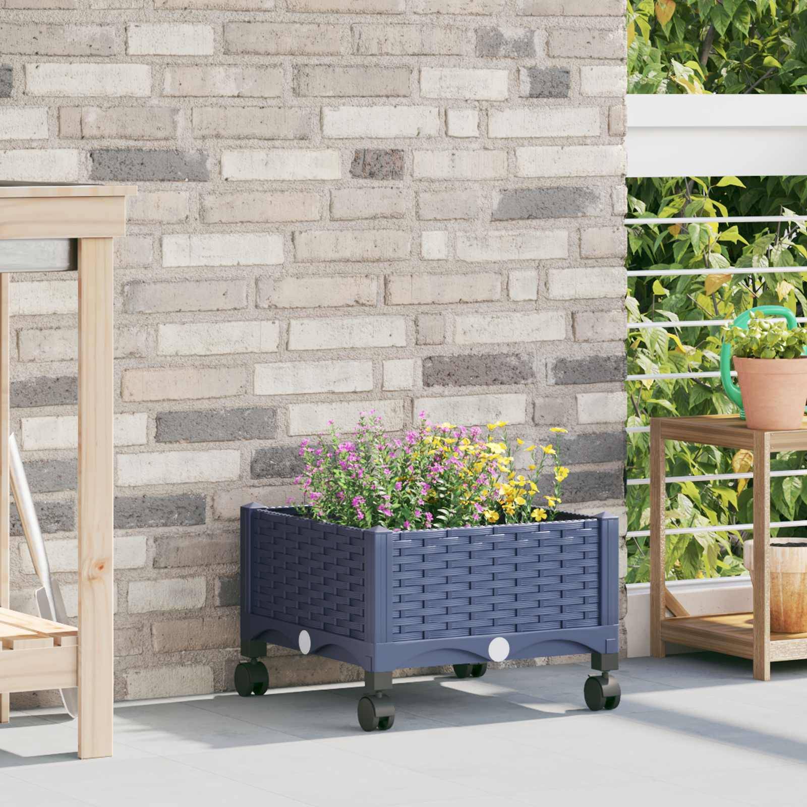 ComfortXL - Pot fleur carré surélevé roulettes balcon extérieur 40x40x33cm gris bleu - ComfortXL Outdoor Living - Image 1