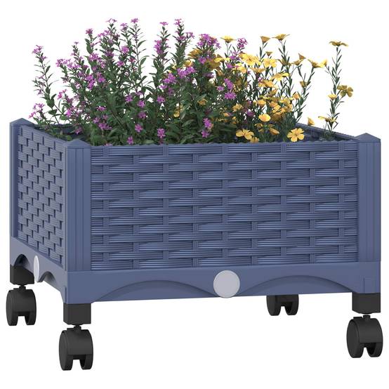 ComfortXL - Pot fleur carré surélevé roulettes balcon extérieur 40x40x33cm gris bleu - ComfortXL Outdoor Living - Image 3