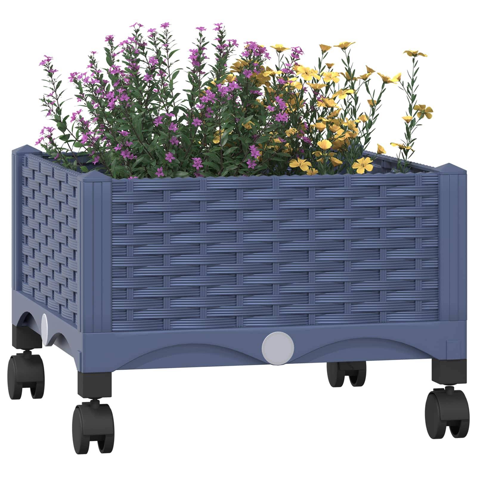 ComfortXL - Pot fleur carré surélevé roulettes balcon extérieur 40x40x33cm gris bleu - ComfortXL Outdoor Living - Image 3