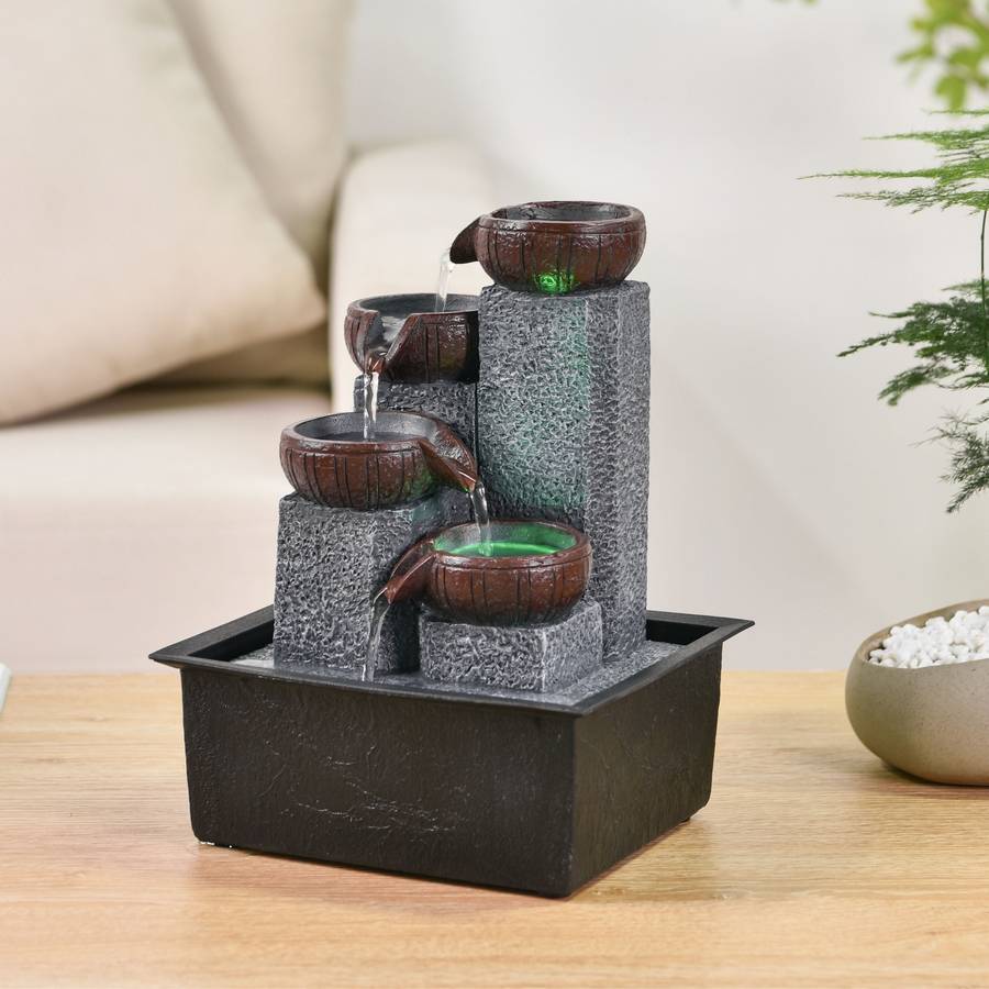 Zen Light - Fontaine Cascade 4 Niveaux Effet Pierre Naturelle Lumière LED - Déco Zen Élégante - Fontaine de Table H 21cm - Bekasi Zen'Light - Image 3