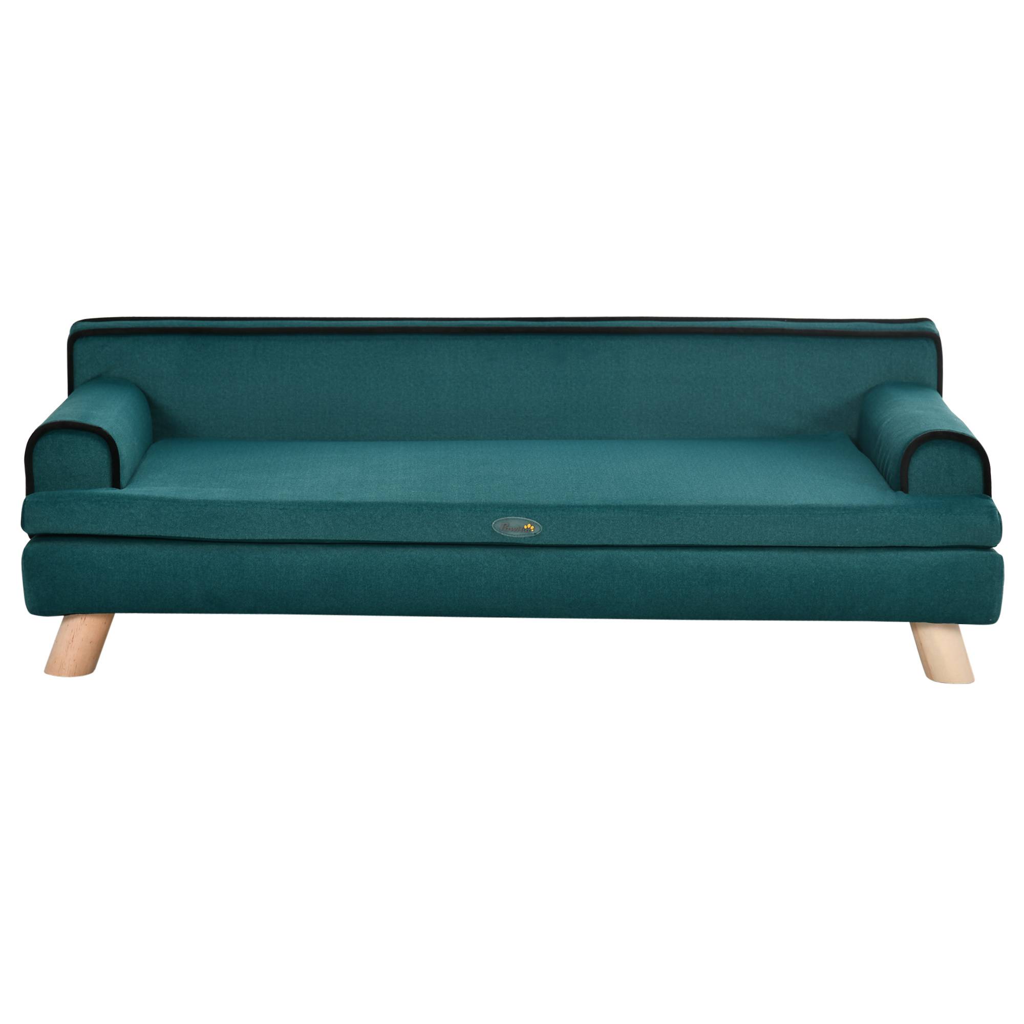 Sans Marque - Canapé pour chien chat design scandinave coussin moelleux amovible pieds bois massif 100 x 62 x 32 cm bleu canard - Image 10