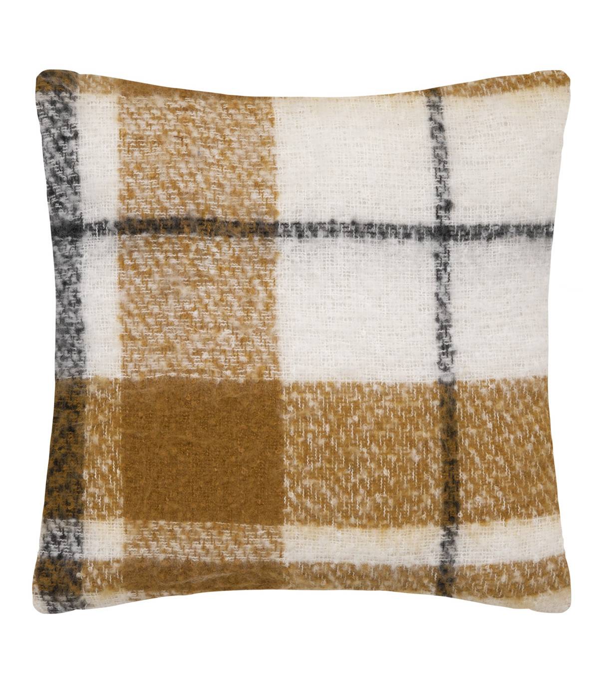 Coussin déhoussable tissu écossais Jaune ocre 45 x 45 cm - Image 1