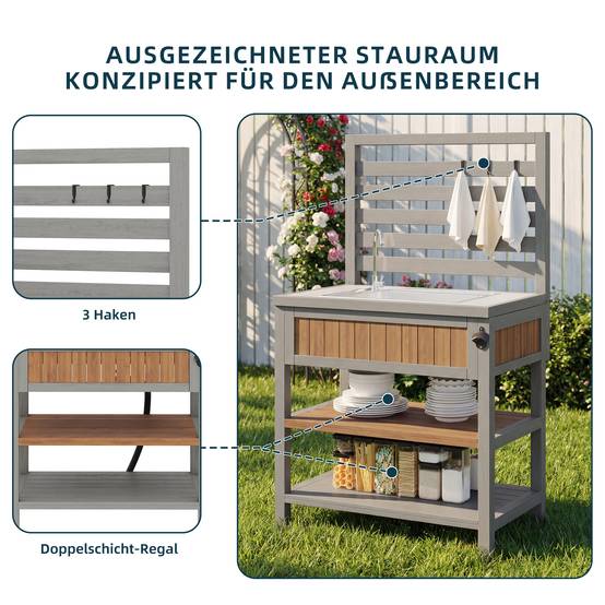 PANGIVO - Armoire de jardin avec lavabo et robinet, bois massif, 80 x 51 x 148.5 cm - PANGIVO - Image 5