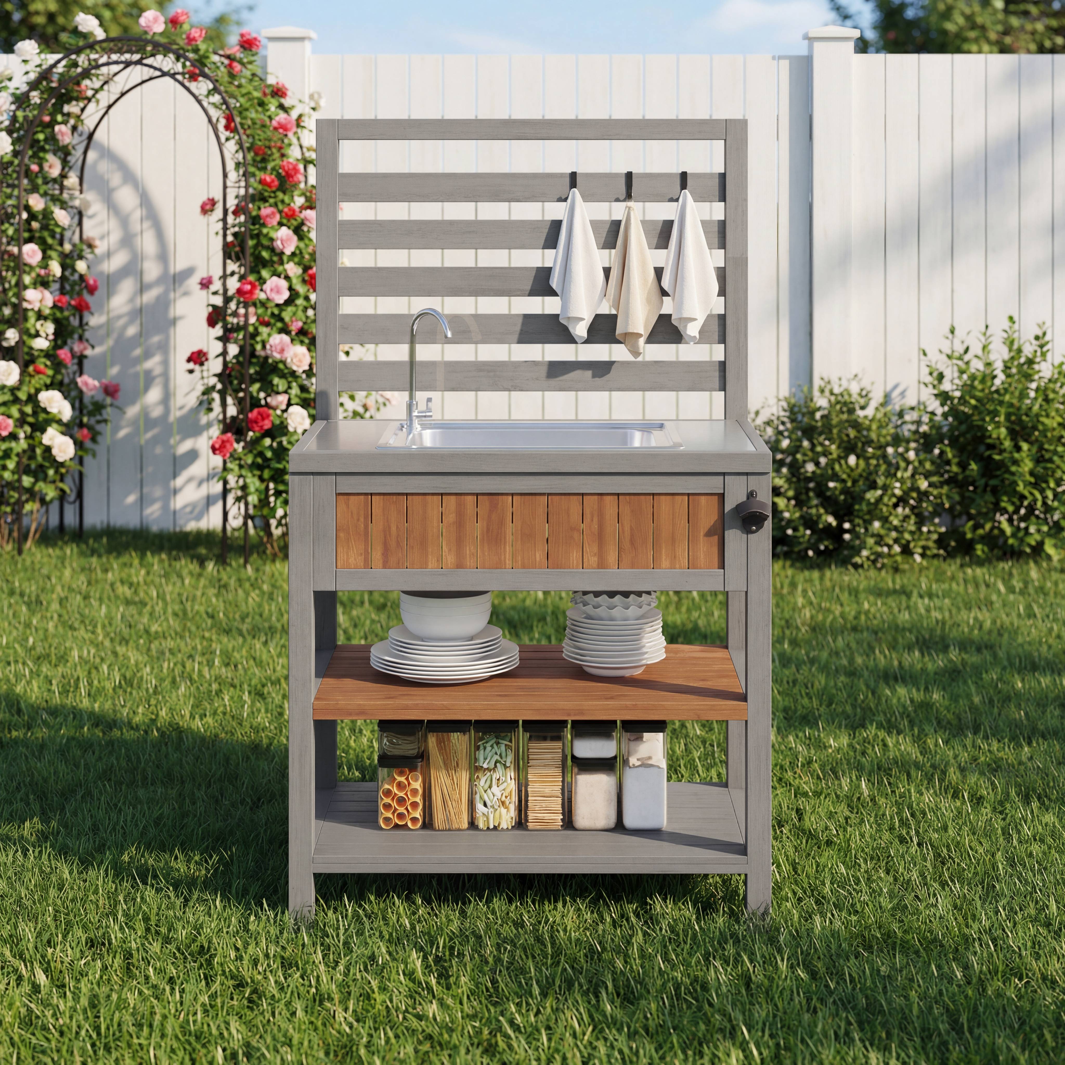 PANGIVO - Armoire de jardin avec lavabo et robinet, bois massif, 80 x 51 x 148.5 cm - PANGIVO - Image 2