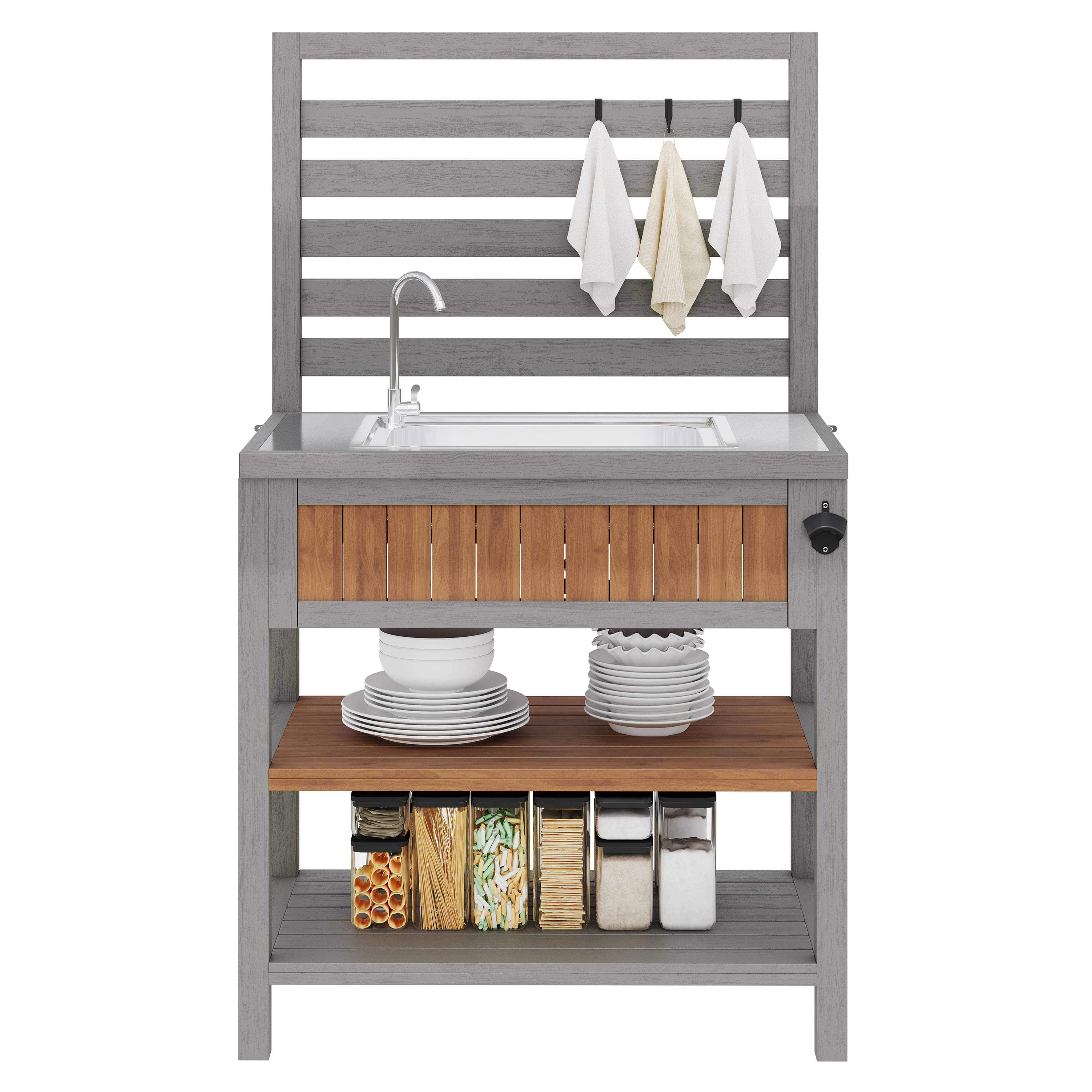 PANGIVO - Armoire de jardin avec lavabo et robinet, bois massif, 80 x 51 x 148.5 cm - PANGIVO - Image 10