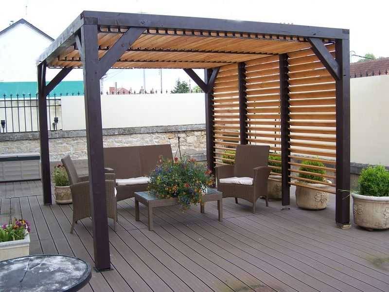Habrita - Auvent VENETO bois + ventelles toit/mur - 10,57 m2 - dimensions 3,39 m x 3,12 m Habrita - Image 1