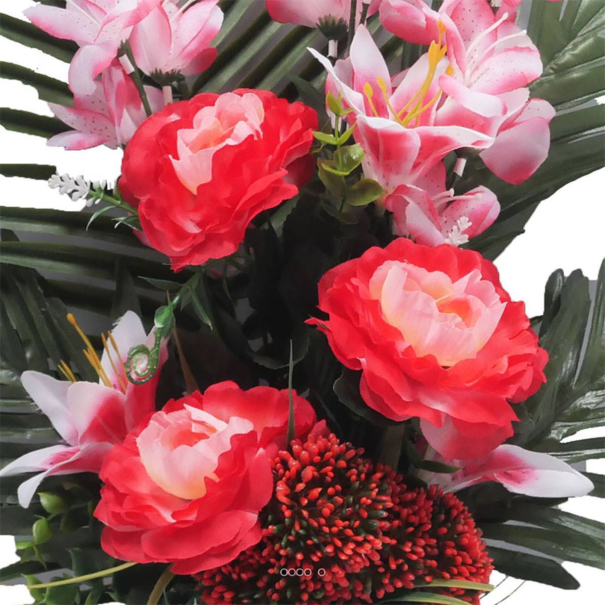Artificielles - Cône fleurs artificielles cimetière camélias et lys Rose fushia - couleur: Rose fushia 730 - Image 3