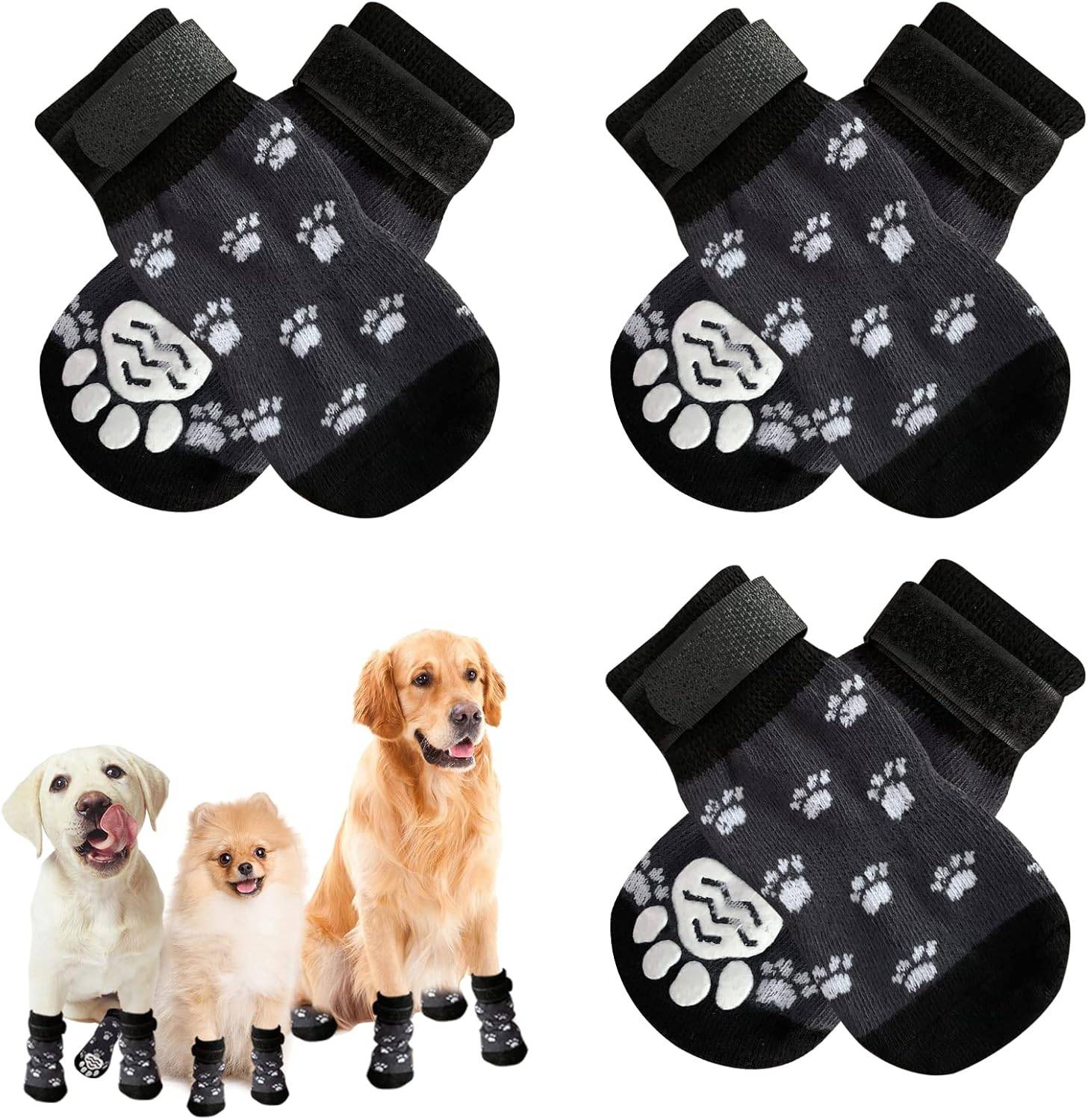 3 Paires Chaussettes Antidérapantes avec Sangle de Fixation Réglable Patte Noir M