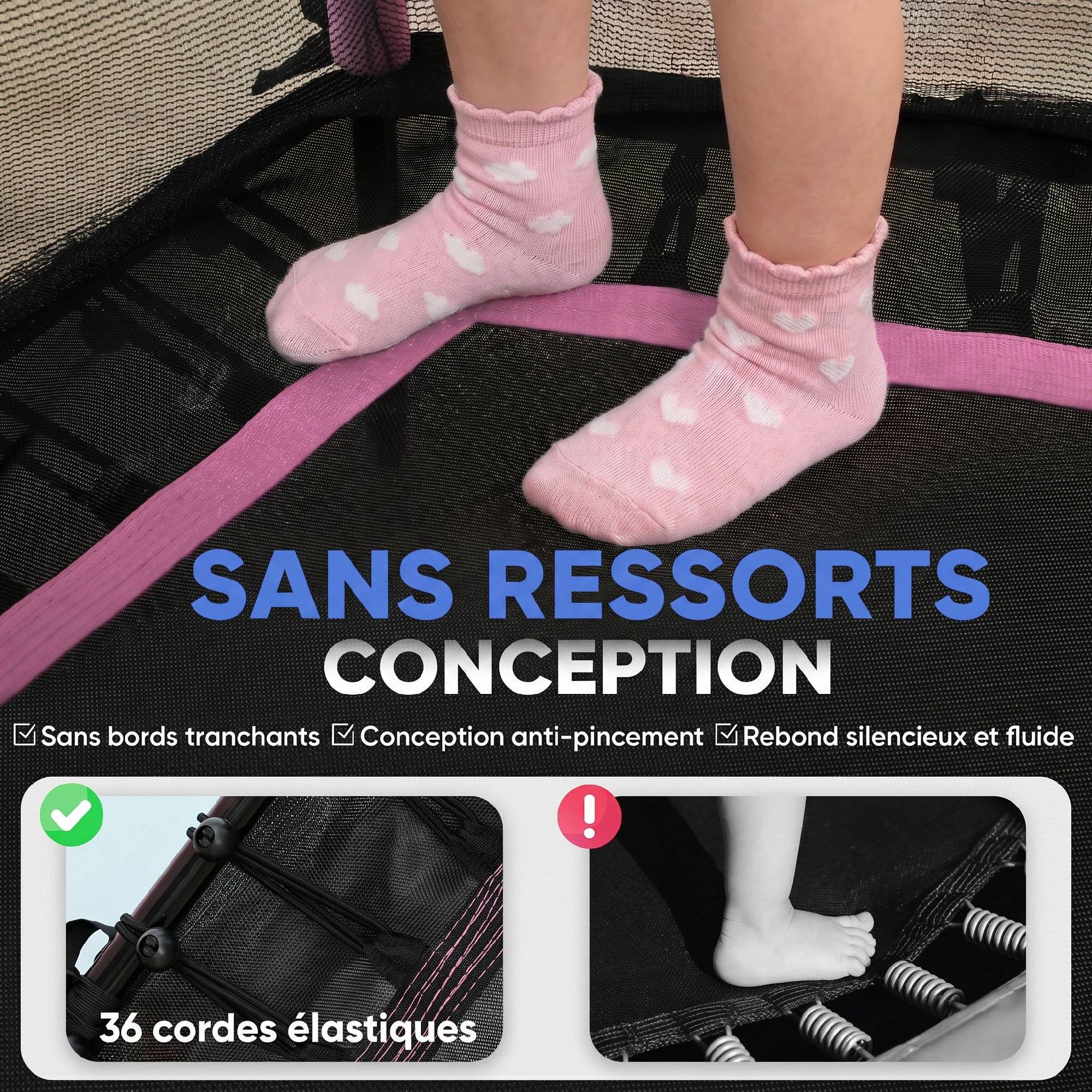 Trampoline pour enfant Ø 1,63 x 1,9 m filet de sécurité porte zippée 6 poteaux rembourrés inclus - Image 7