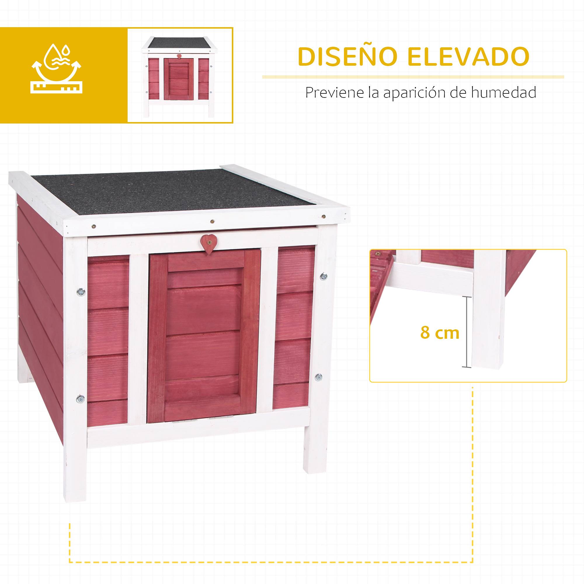 Abri en Bois pour Petit Lapin Niche Extérieure Toit Ouvrant et Porte Rampe 42cm Rouge - ComfortXL Outdoor Living - Image 7