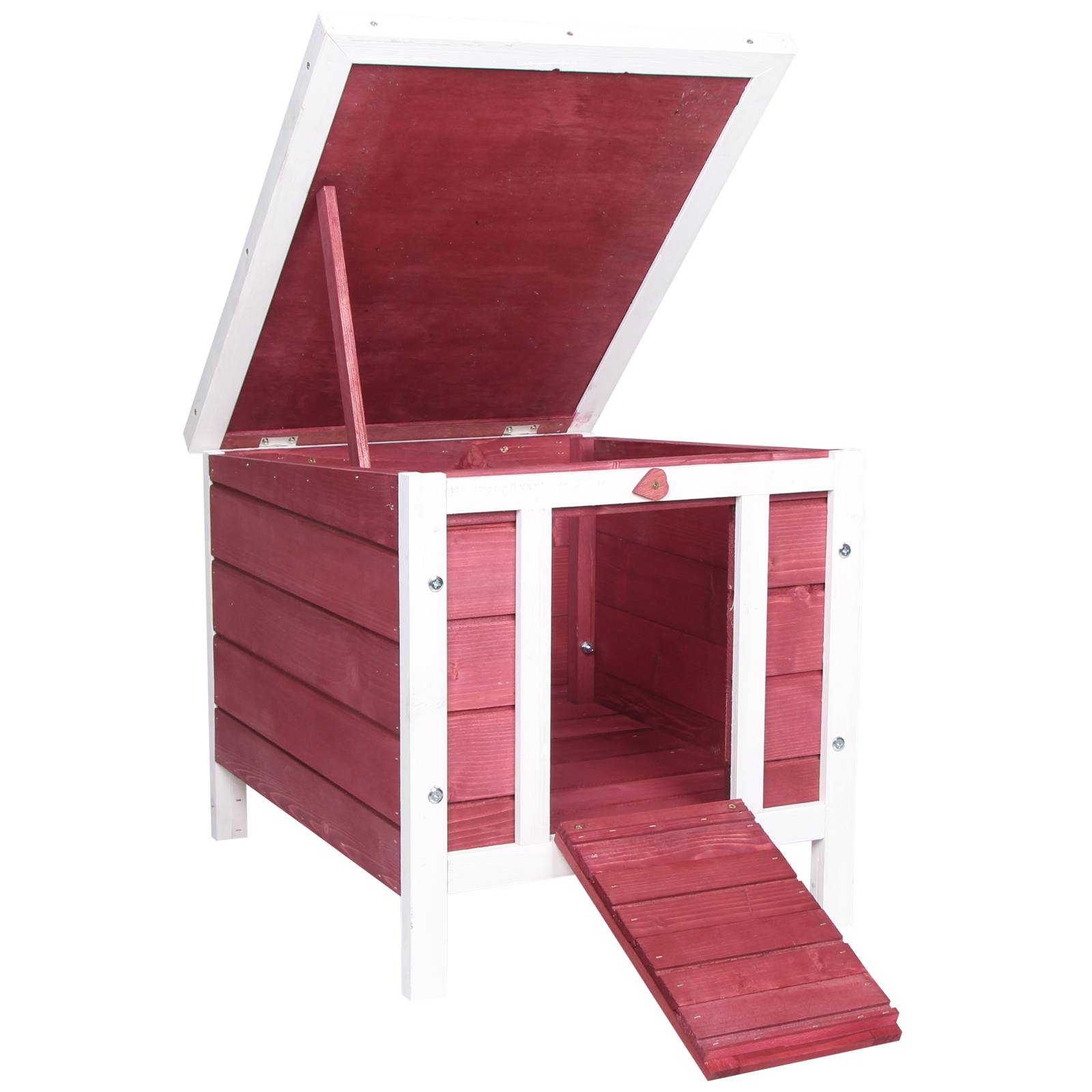 Abri en Bois pour Petit Lapin Niche Extérieure Toit Ouvrant et Porte Rampe 42cm Rouge - ComfortXL Outdoor Living - Image 1
